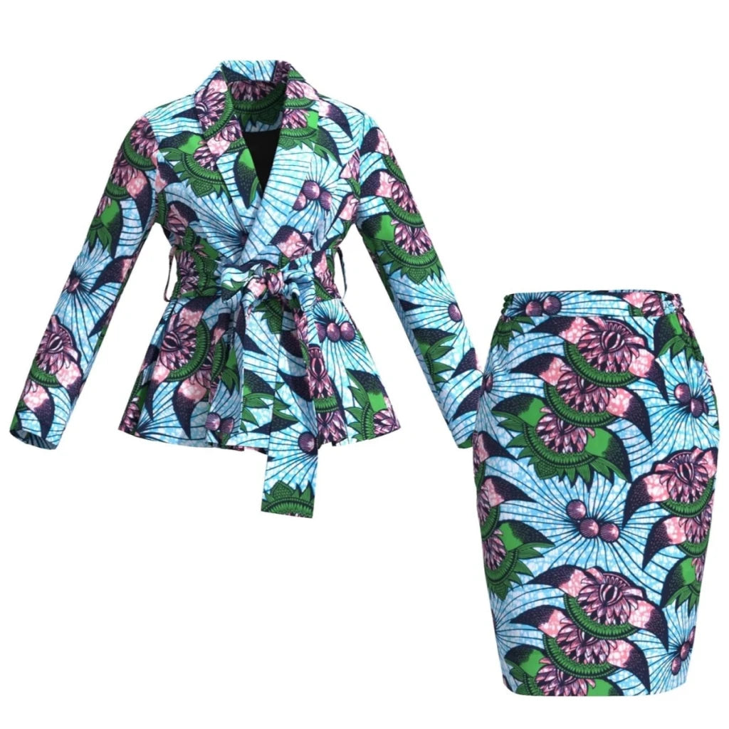 African Women Top and Skirt Set Long Sleeve Lady Skirts Set Ankara Print Suits Custom Party Clothing Cotton Wy10871 - Free Delivery Worldwide only at Flexi Africa