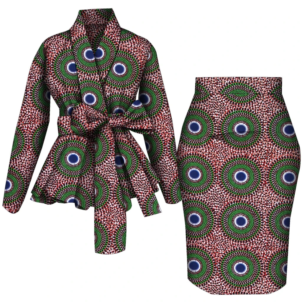 African Women Top and Skirt Set Long Sleeve Lady Skirts Set Ankara Print Suits Custom Party Clothing Cotton Wy10871 - Free Delivery Worldwide only at Flexi Africa