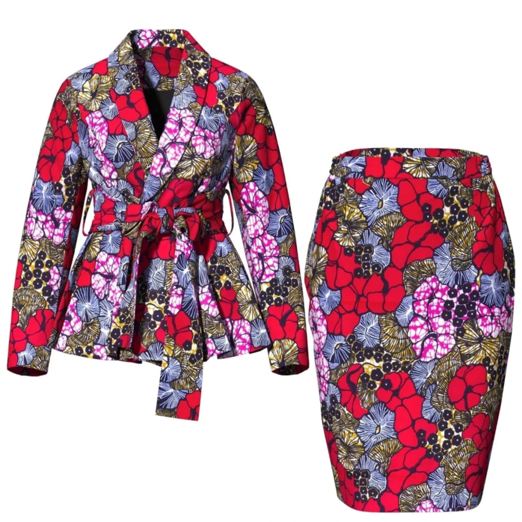 African Women Top and Skirt Set Long Sleeve Lady Skirts Set Ankara Print Suits Custom Party Clothing Cotton Wy10871 - Free Delivery Worldwide only at Flexi Africa