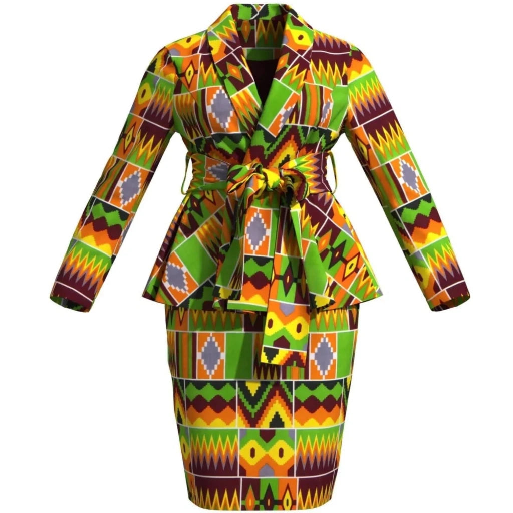 African Women Top and Skirt Set Long Sleeve Lady Skirts Set Ankara Print Suits Custom Party Clothing Cotton Wy10871 - Free Delivery Worldwide only at Flexi Africa