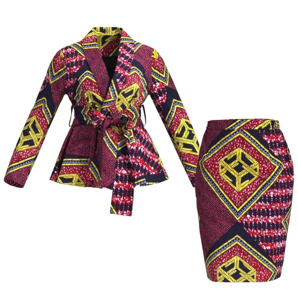 African Women Top and Skirt Set Long Sleeve Lady Skirts Set Ankara Print Suits Custom Party Clothing Cotton Wy10871 - Free Delivery Worldwide only at Flexi Africa