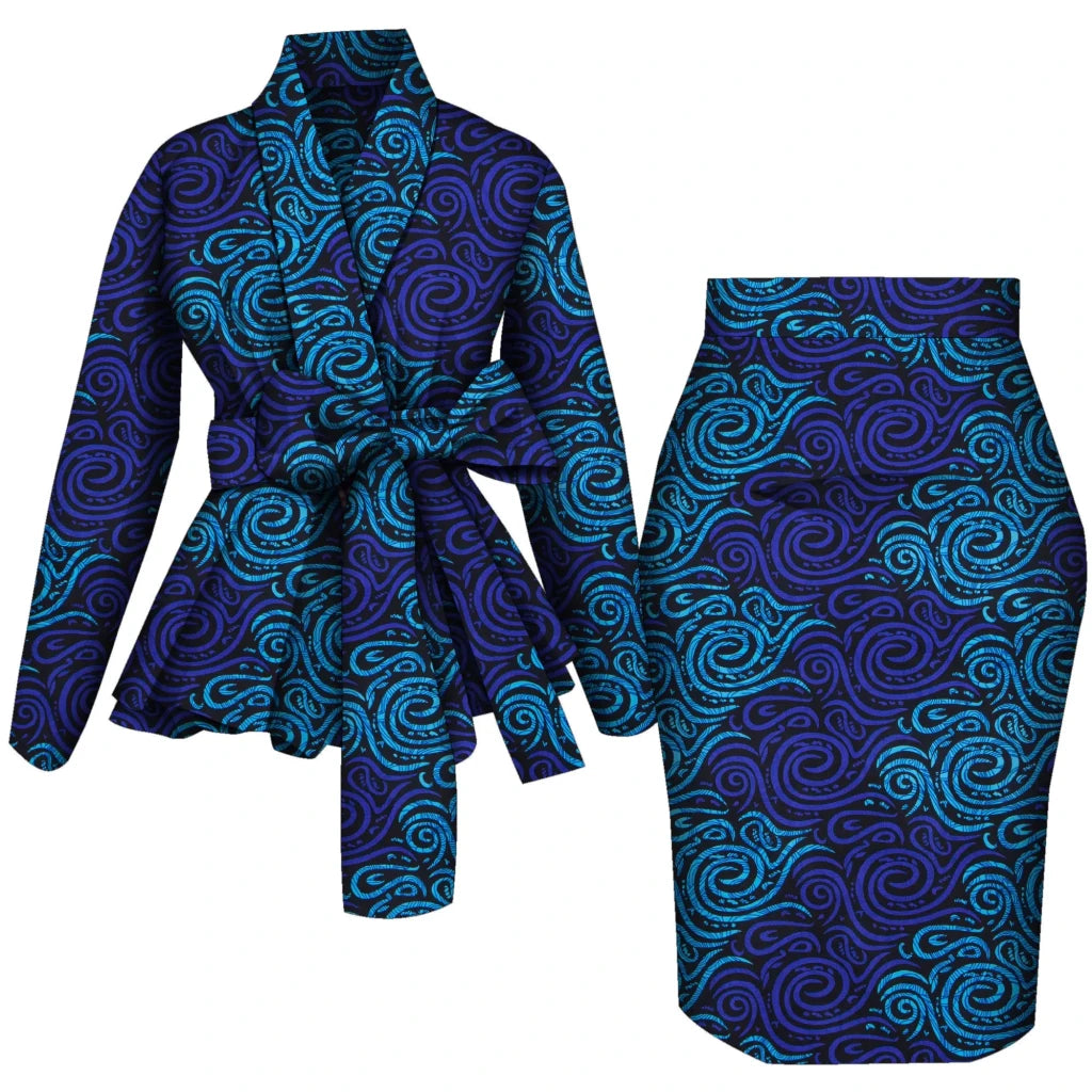 African Women Top and Skirt Set Long Sleeve Lady Skirts Set Ankara Print Suits Custom Party Clothing Cotton Wy10871 - Free Delivery Worldwide only at Flexi Africa