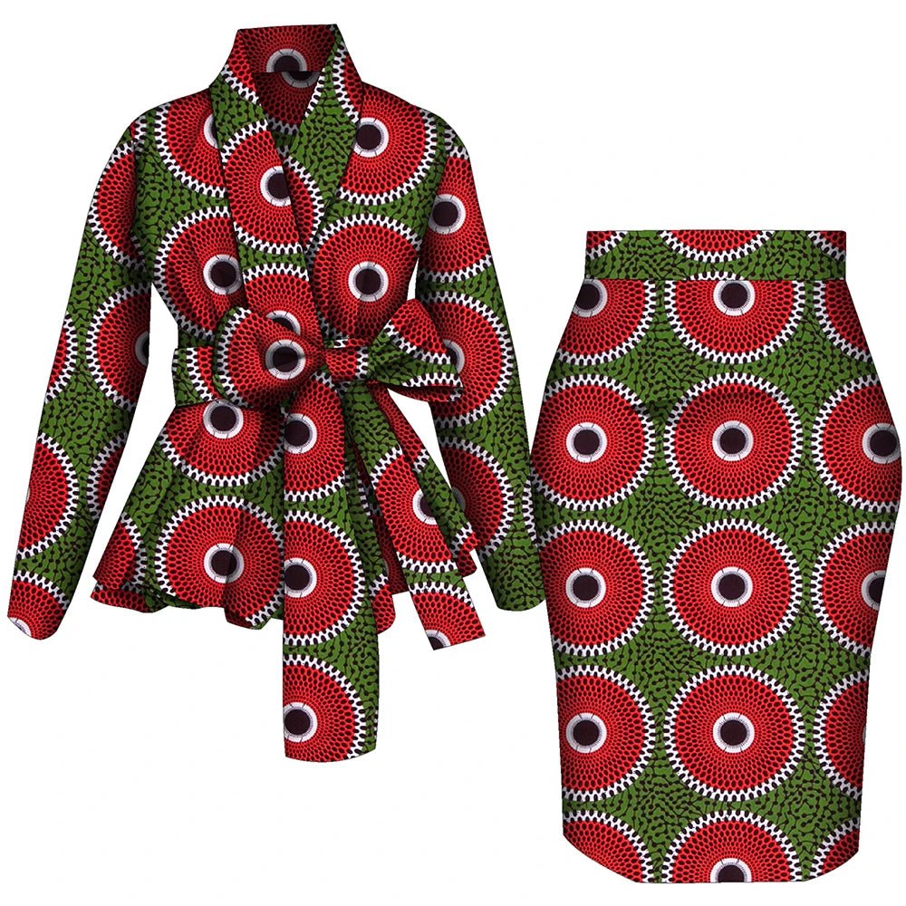 African Women Top and Skirt Set Long Sleeve Lady Skirts Set Ankara Print Suits Custom Party Clothing Cotton Wy10871 - Free Delivery Worldwide only at Flexi Africa