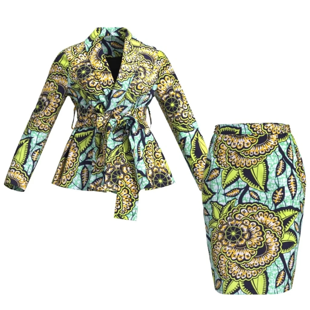 African Women Top and Skirt Set Long Sleeve Lady Skirts Set Ankara Print Suits Custom Party Clothing Cotton Wy10871 - Free Delivery Worldwide only at Flexi Africa