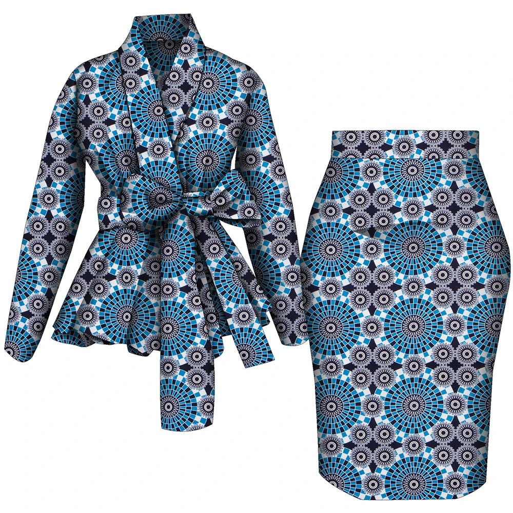 African Women Top and Skirt Set Long Sleeve Lady Skirts Set Ankara Print Suits Custom Party Clothing Cotton Wy10871 - Free Delivery Worldwide only at Flexi Africa