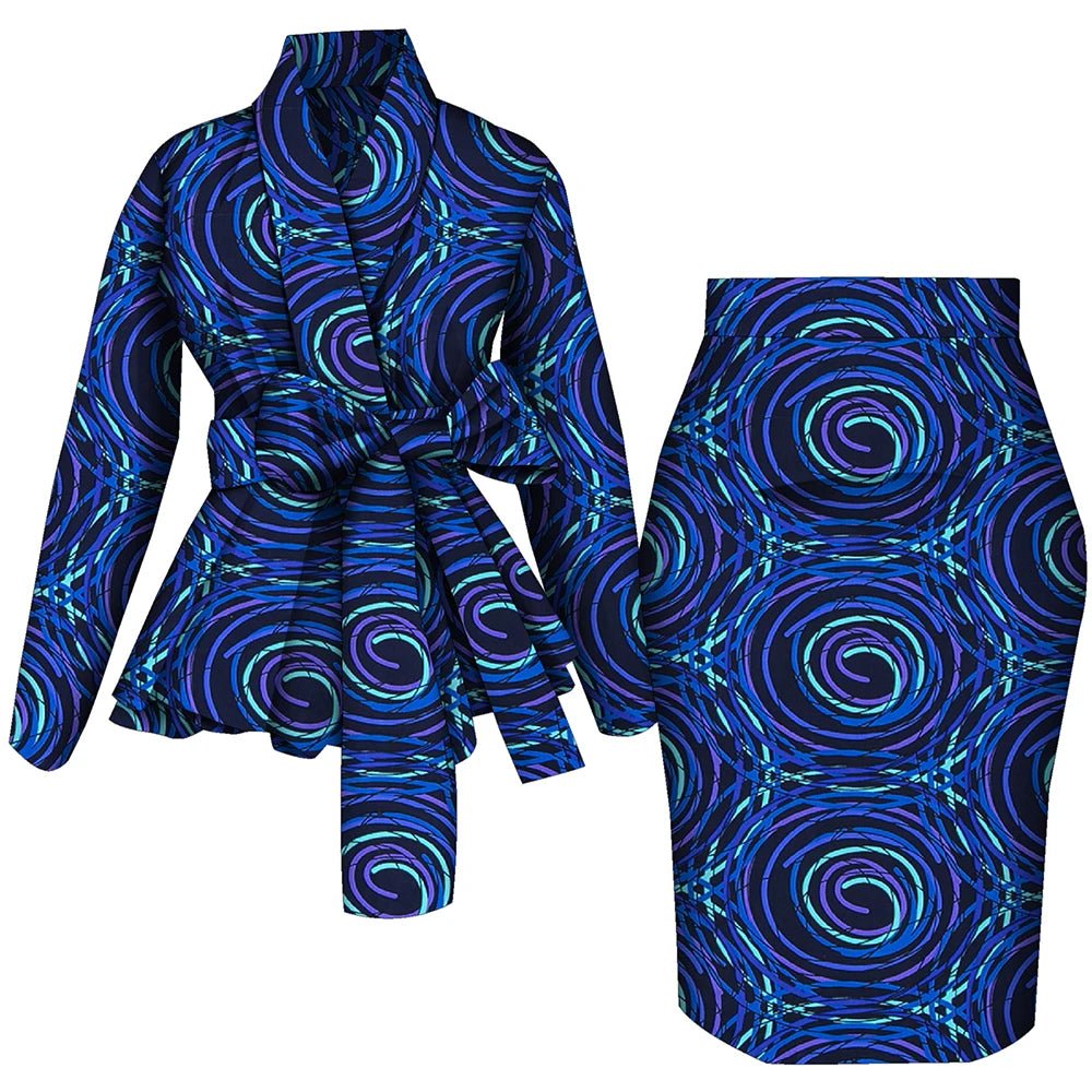 African Women Top and Skirt Set Long Sleeve Lady Skirts Set Ankara Print Suits Custom Party Clothing Cotton Wy10871 - Free Delivery Worldwide only at Flexi Africa