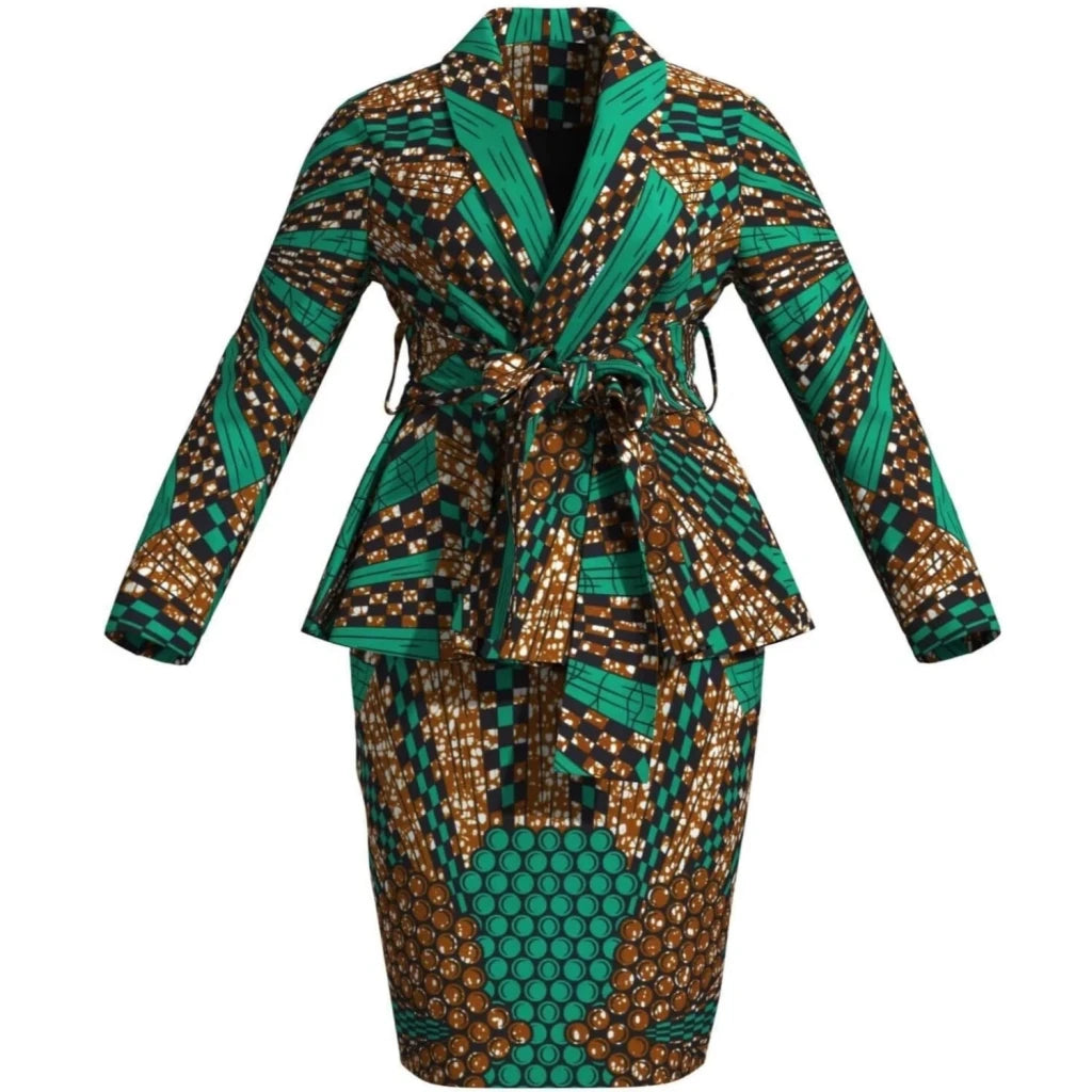 African Women Top and Skirt Set Long Sleeve Lady Skirts Set Ankara Print Suits Custom Party Clothing Cotton Wy10871 - Free Delivery Worldwide only at Flexi Africa