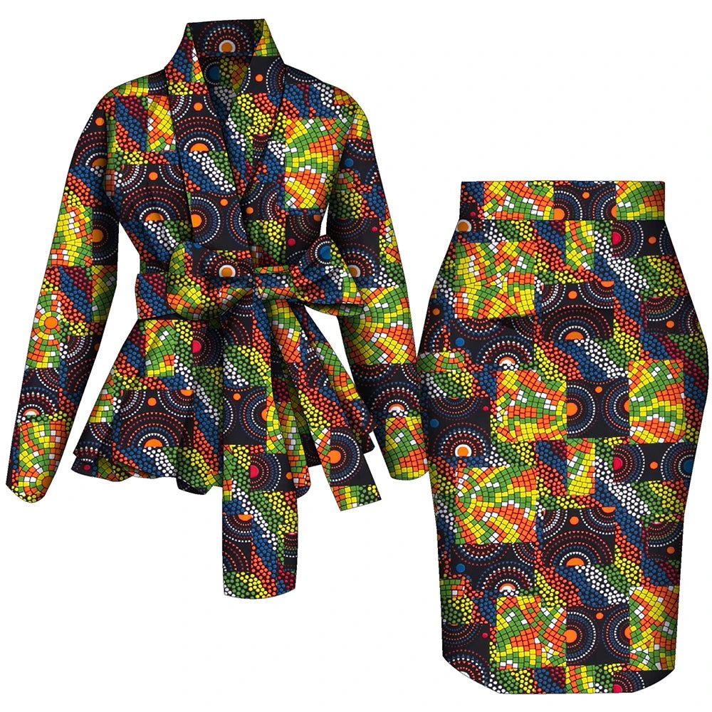 African Women Top and Skirt Set Long Sleeve Lady Skirts Set Ankara Print Suits Custom Party Clothing Cotton Wy10871 - Free Delivery Worldwide only at Flexi Africa