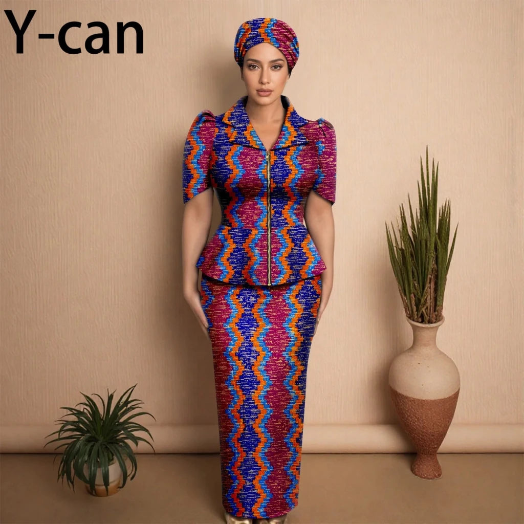 African Women Zipper Top & Slim Fit Skirt Set - Free Delivery Worldwide only at Flexi Africa