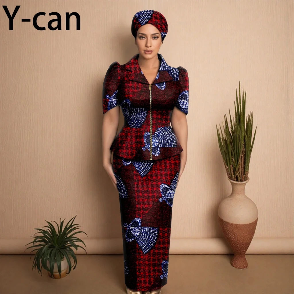 African Women Zipper Top & Slim Fit Skirt Set - Free Delivery Worldwide only at Flexi Africa