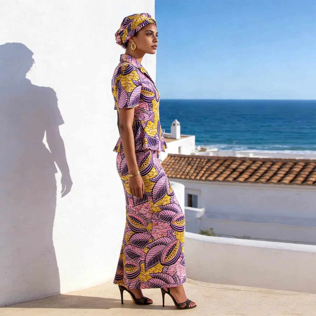 African Women Zipper Top & Slim Fit Skirt Set - Free Delivery Worldwide only at Flexi Africa