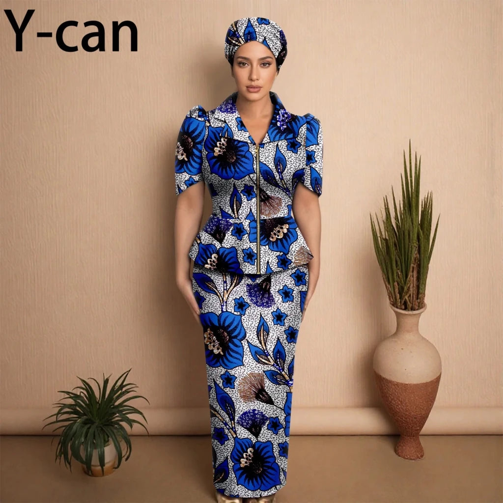 African Women Zipper Top & Slim Fit Skirt Set - Free Delivery Worldwide only at Flexi Africa