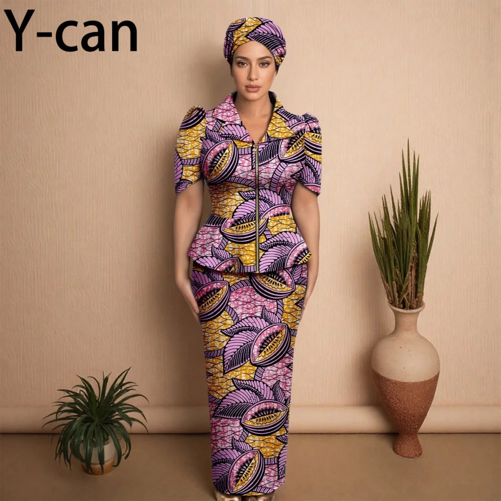 African Women Zipper Top & Slim Fit Skirt Set - Free Delivery Worldwide only at Flexi Africa