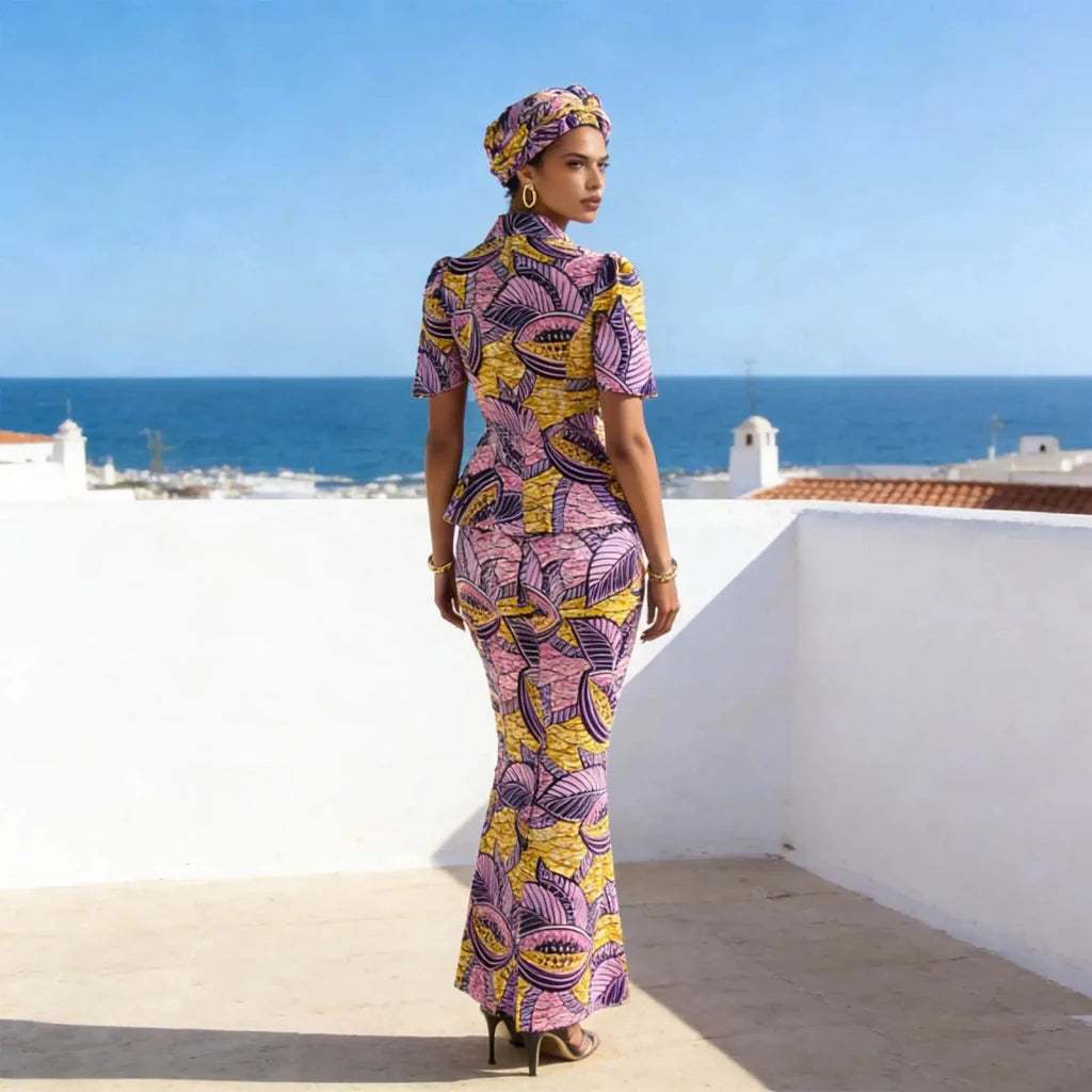 African Women Zipper Top & Slim Fit Skirt Set - Free Delivery Worldwide only at Flexi Africa