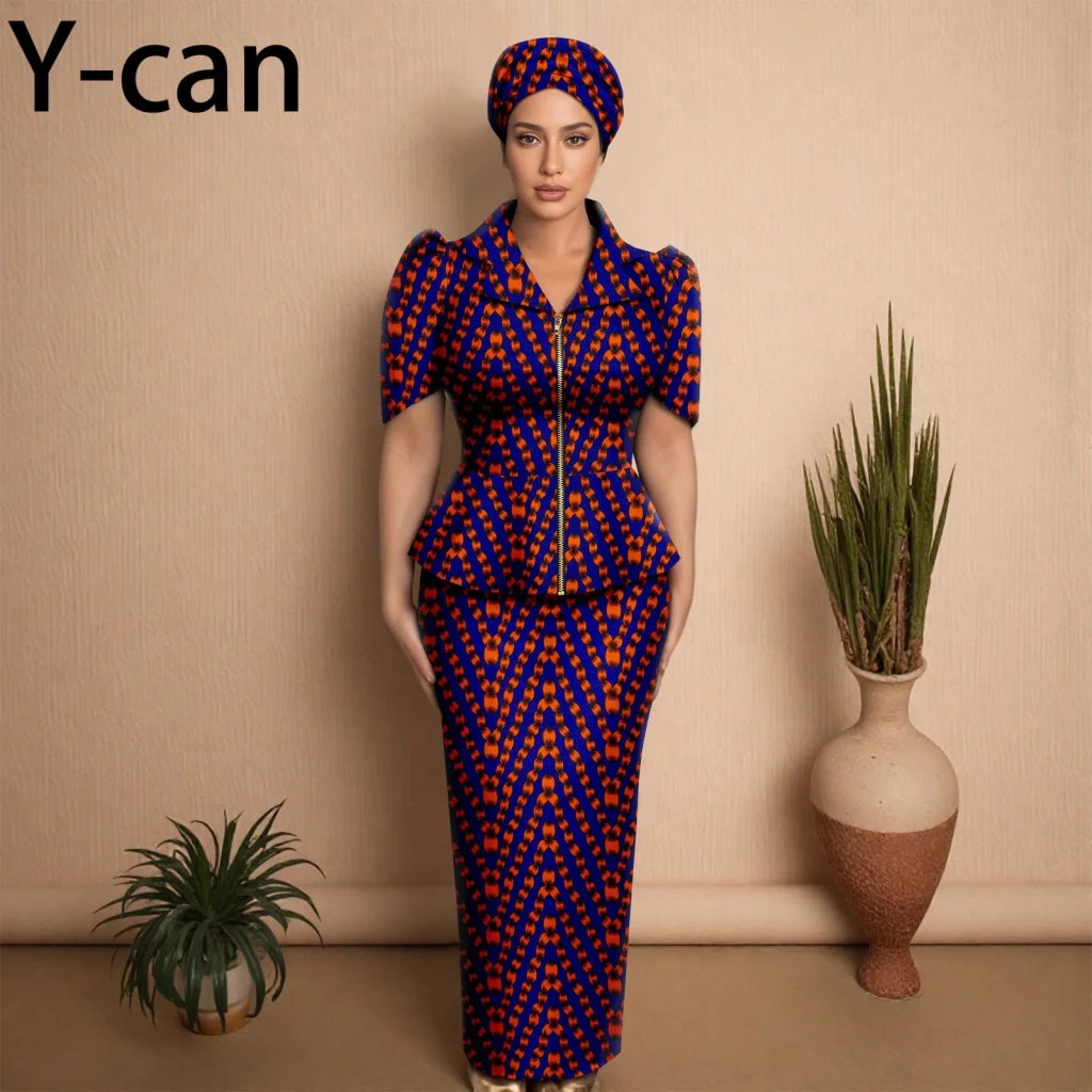 African Women Zipper Top & Slim Fit Skirt Set - Free Delivery Worldwide only at Flexi Africa