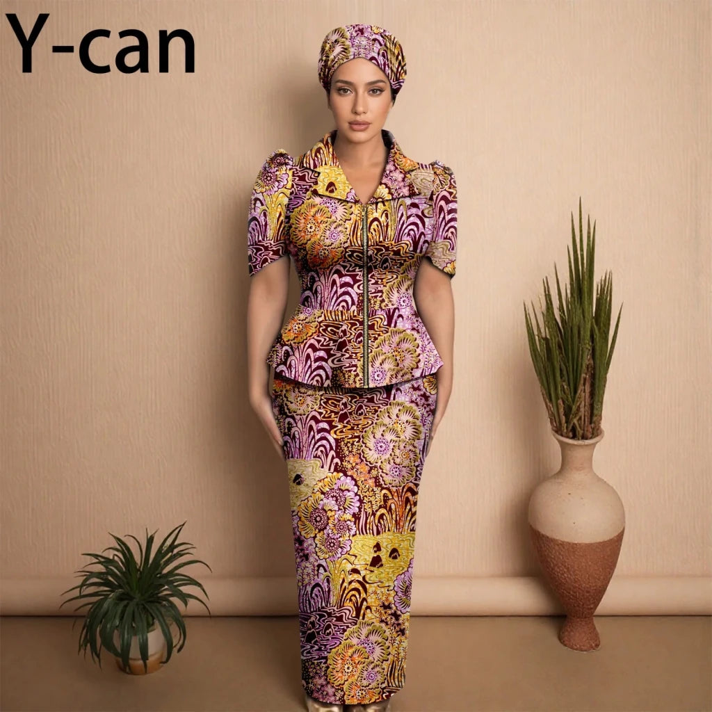African Women Zipper Top & Slim Fit Skirt Set - Free Delivery Worldwide only at Flexi Africa