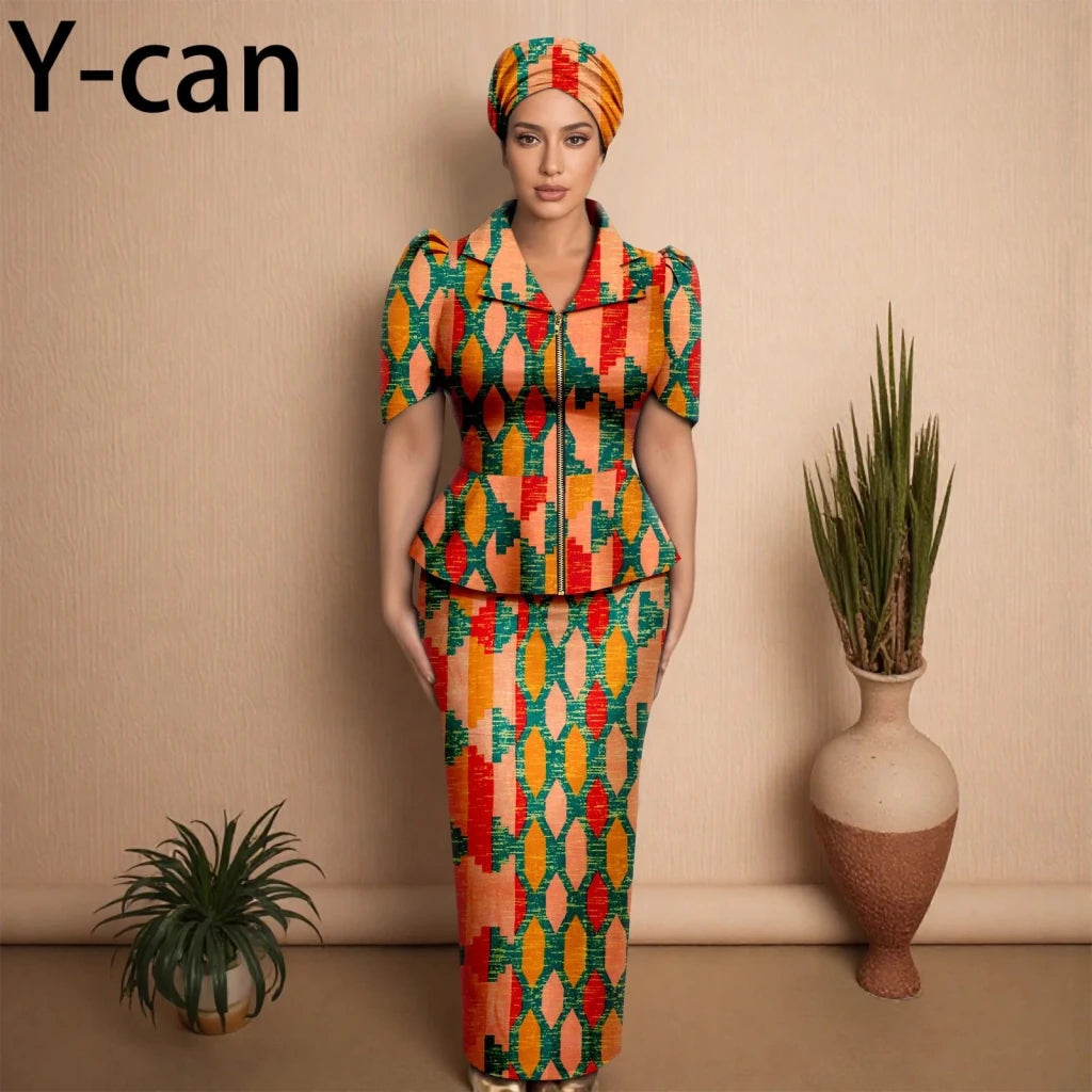 African Women Zipper Top & Slim Fit Skirt Set - Free Delivery Worldwide only at Flexi Africa