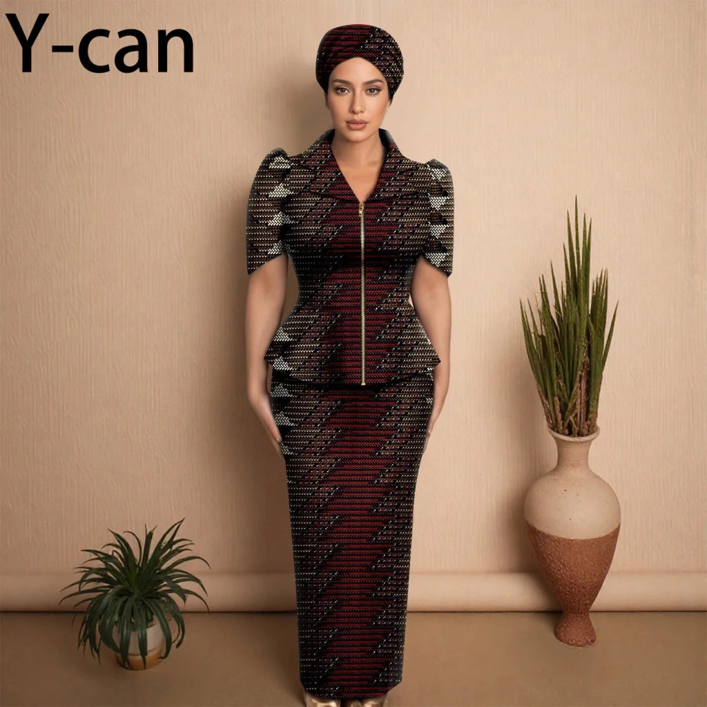 African Women Zipper Top & Slim Fit Skirt Set - Free Delivery Worldwide only at Flexi Africa
