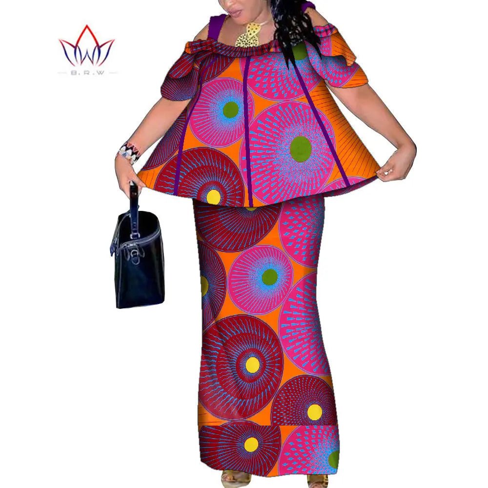 African Women’s 2PC Mermaid Skirt Set – Short Sleeve Top & Ankle-Length Party Outfit - Free Delivery Worldwide only at Flexi Africa