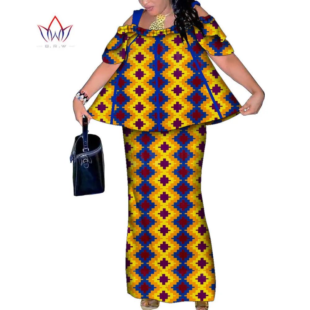African Women’s 2PC Mermaid Skirt Set – Short Sleeve Top & Ankle-Length Party Outfit - Free Delivery Worldwide only at Flexi Africa