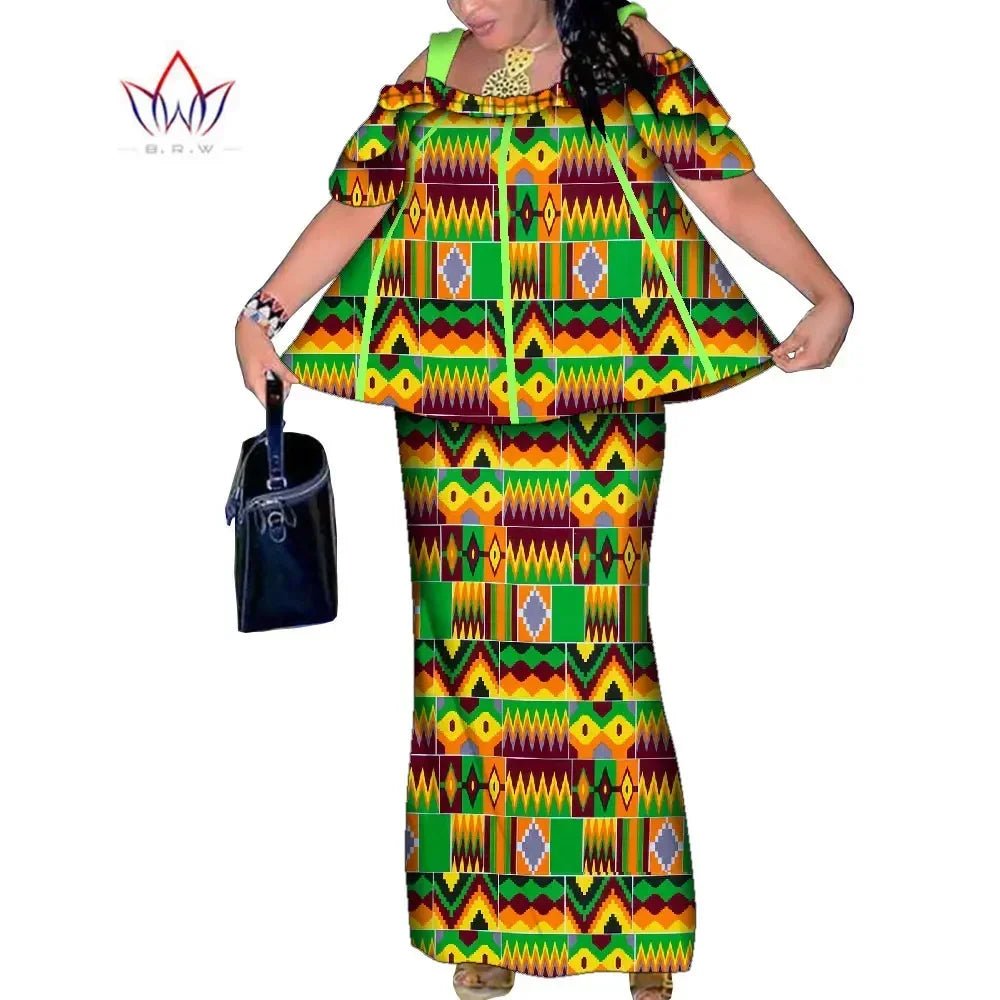 African Women’s 2PC Mermaid Skirt Set – Short Sleeve Top & Ankle-Length Party Outfit - Free Delivery Worldwide only at Flexi Africa
