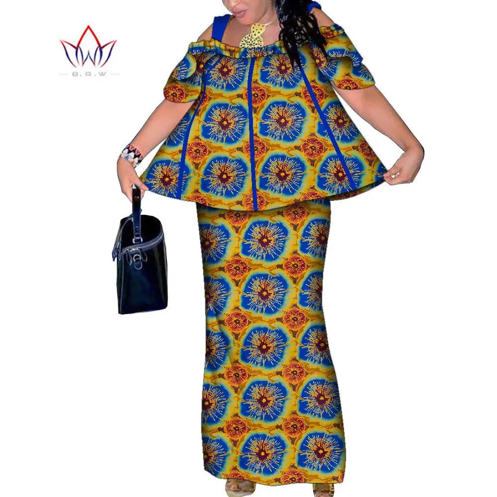 African Women’s 2PC Mermaid Skirt Set – Short Sleeve Top & Ankle-Length Party Outfit - Free Delivery Worldwide only at Flexi Africa