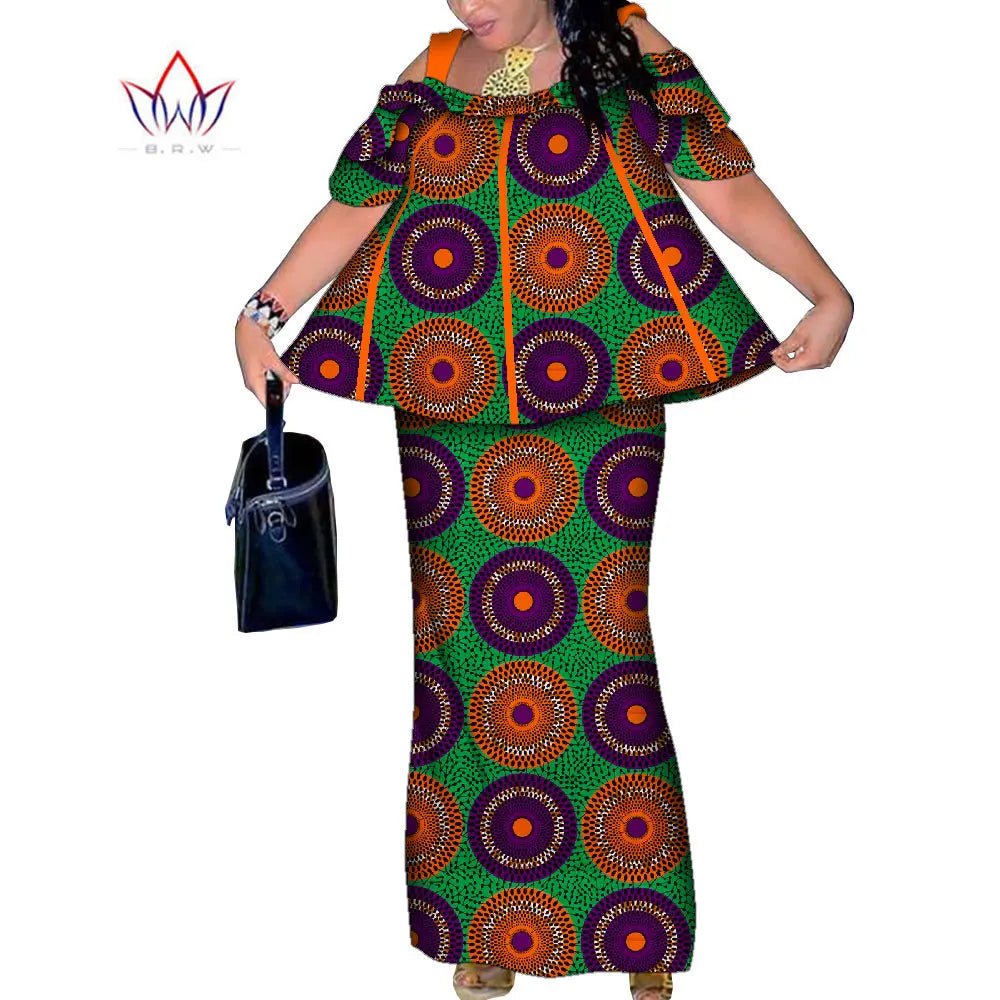 African Women’s 2PC Mermaid Skirt Set – Short Sleeve Top & Ankle-Length Party Outfit - Free Delivery Worldwide only at Flexi Africa