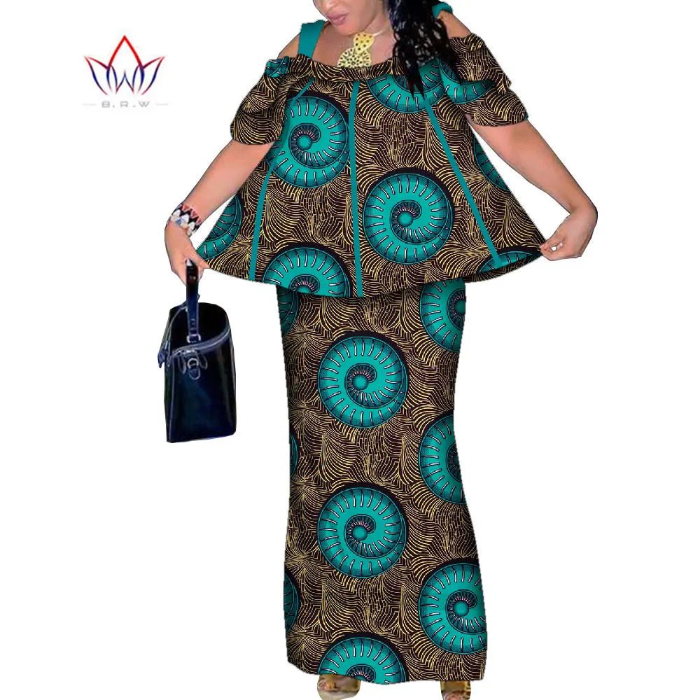 African Women’s 2PC Mermaid Skirt Set – Short Sleeve Top & Ankle-Length Party Outfit - Free Delivery Worldwide only at Flexi Africa