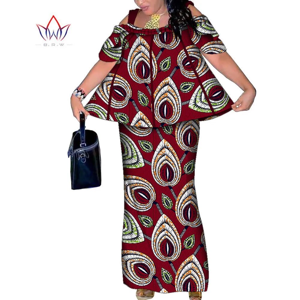African Women’s 2PC Mermaid Skirt Set – Short Sleeve Top & Ankle-Length Party Outfit - Free Delivery Worldwide only at Flexi Africa