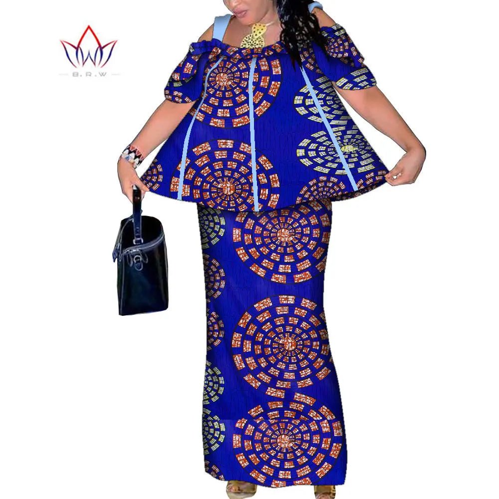 African Women’s 2PC Mermaid Skirt Set – Short Sleeve Top & Ankle-Length Party Outfit - Free Delivery Worldwide only at Flexi Africa