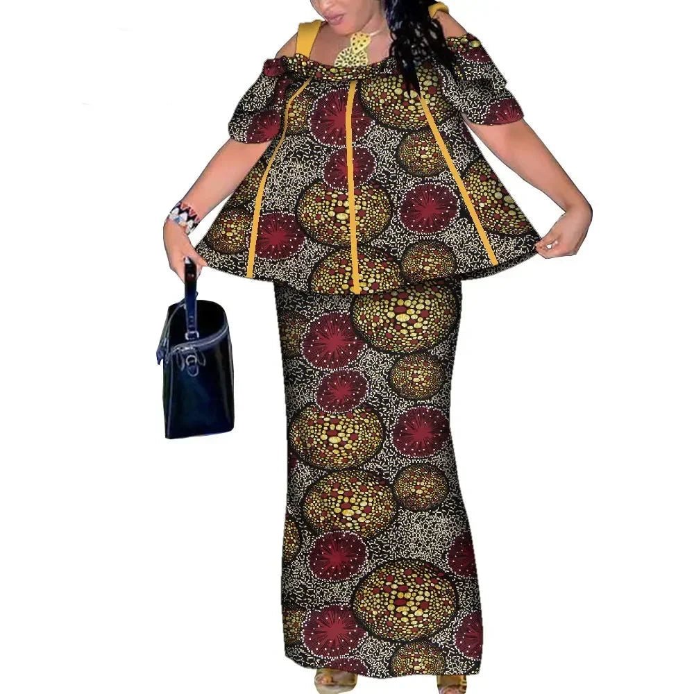 African Women’s 2PC Mermaid Skirt Set – Short Sleeve Top & Ankle-Length Party Outfit - Free Delivery Worldwide only at Flexi Africa
