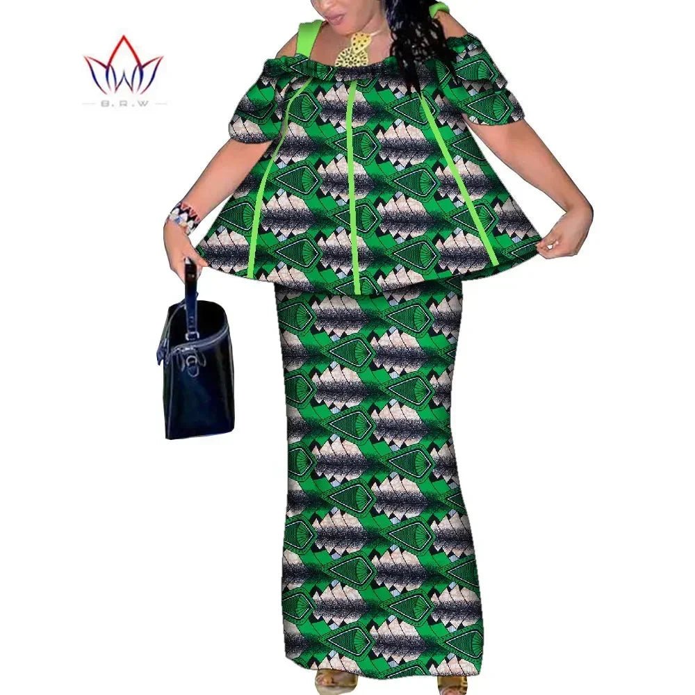 African Women’s 2PC Mermaid Skirt Set – Short Sleeve Top & Ankle-Length Party Outfit - Free Delivery Worldwide only at Flexi Africa