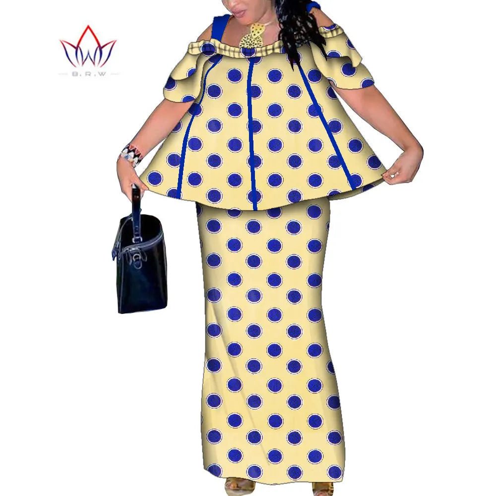 African Women’s 2PC Mermaid Skirt Set – Short Sleeve Top & Ankle-Length Party Outfit - Free Delivery Worldwide only at Flexi Africa