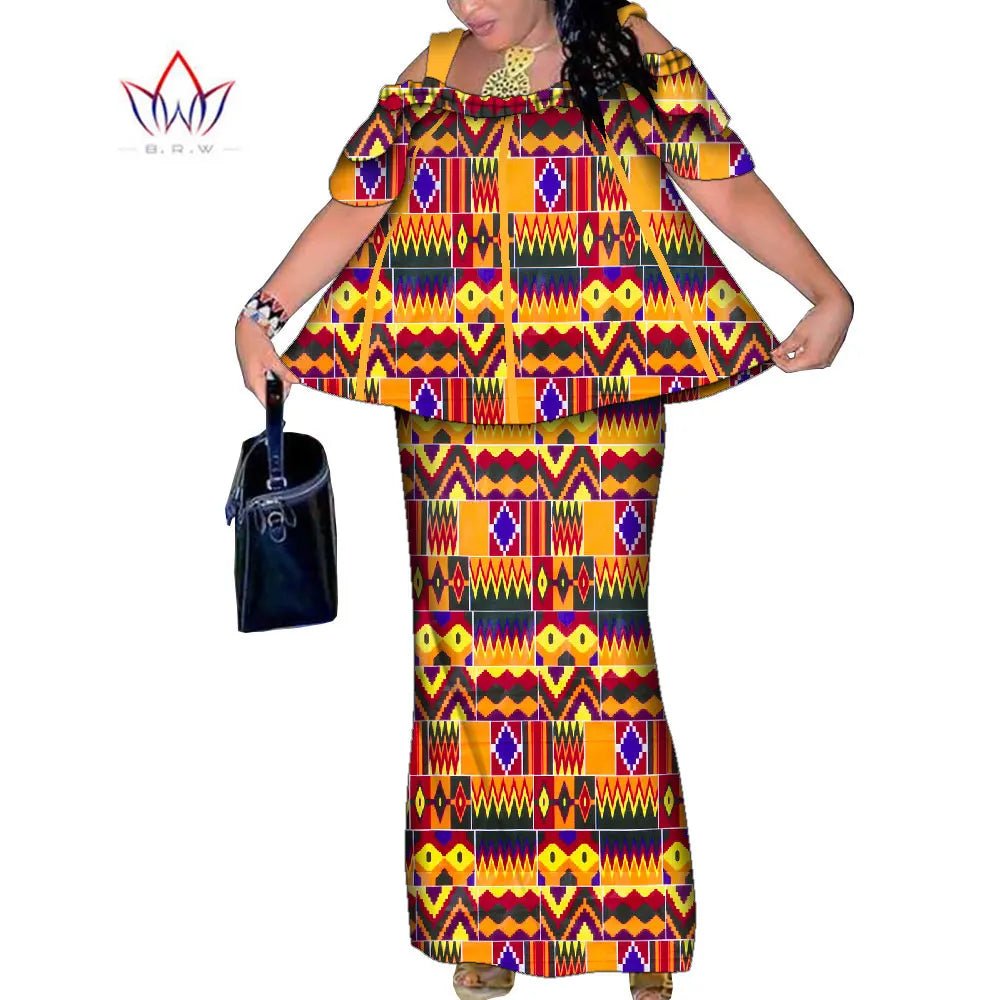 African Women’s 2PC Mermaid Skirt Set – Short Sleeve Top & Ankle-Length Party Outfit - Free Delivery Worldwide only at Flexi Africa