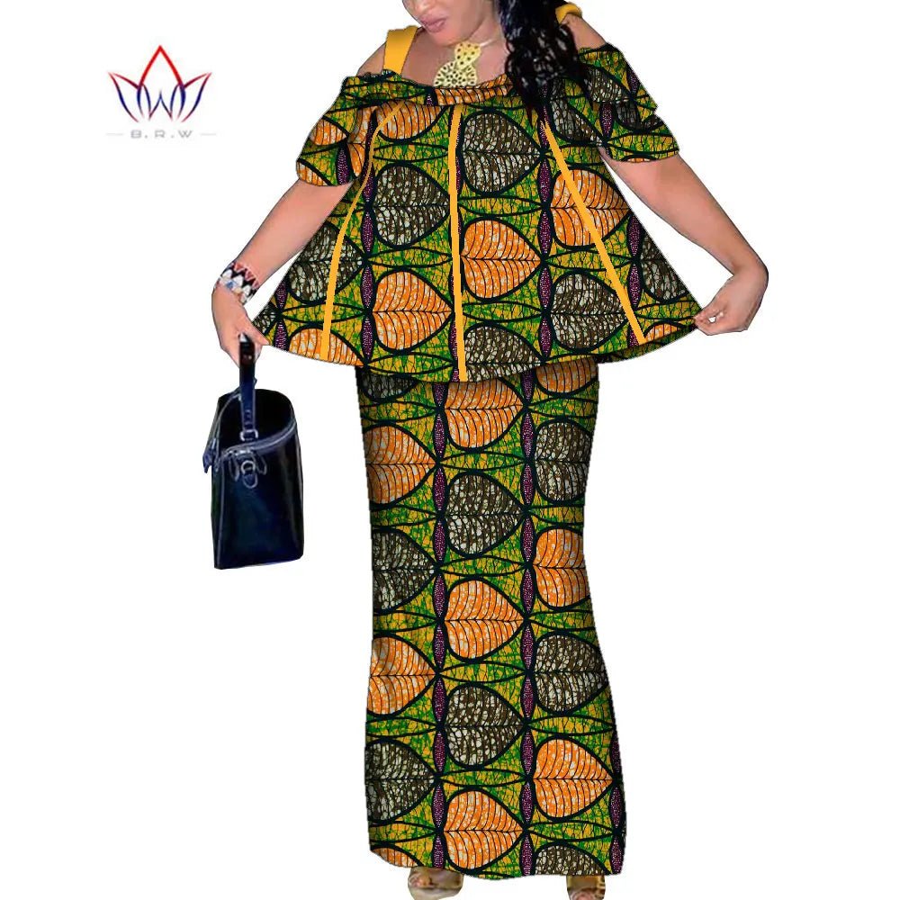 African Women’s 2PC Mermaid Skirt Set – Short Sleeve Top & Ankle-Length Party Outfit - Free Delivery Worldwide only at Flexi Africa