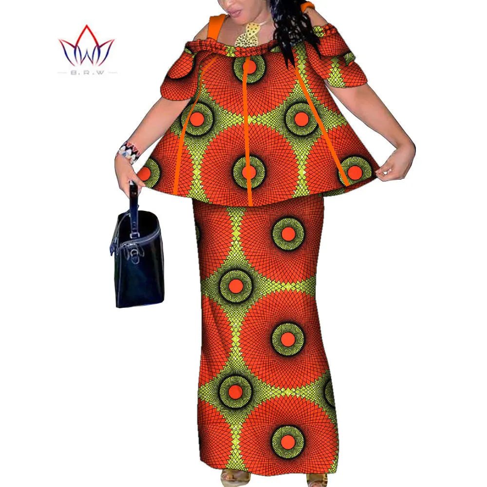 African Women’s 2PC Mermaid Skirt Set – Short Sleeve Top & Ankle-Length Party Outfit - Free Delivery Worldwide only at Flexi Africa