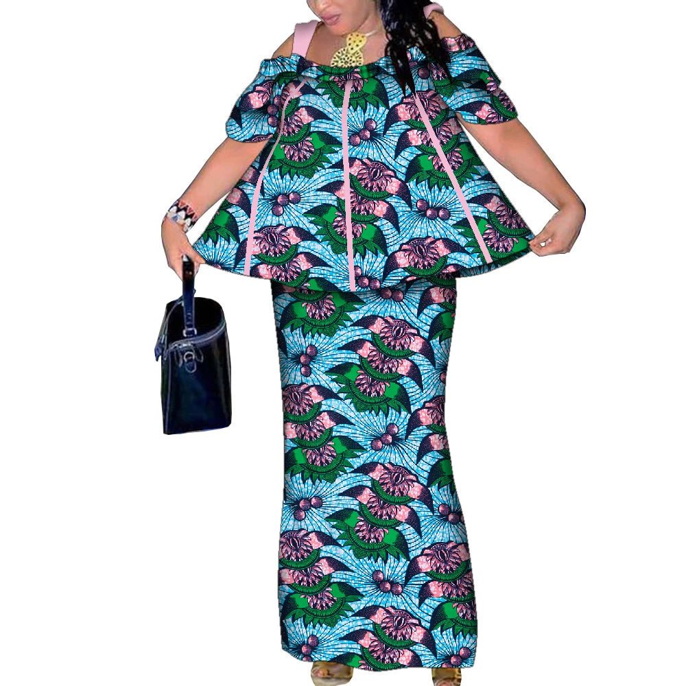 African Women’s 2PC Mermaid Skirt Set – Short Sleeve Top & Ankle-Length Party Outfit - Free Delivery Worldwide only at Flexi Africa