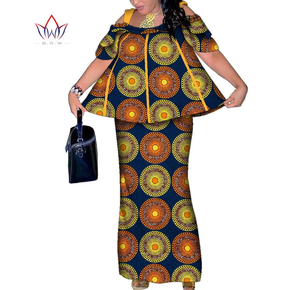 African Women’s 2PC Mermaid Skirt Set – Short Sleeve Top & Ankle-Length Party Outfit - Free Delivery Worldwide only at Flexi Africa
