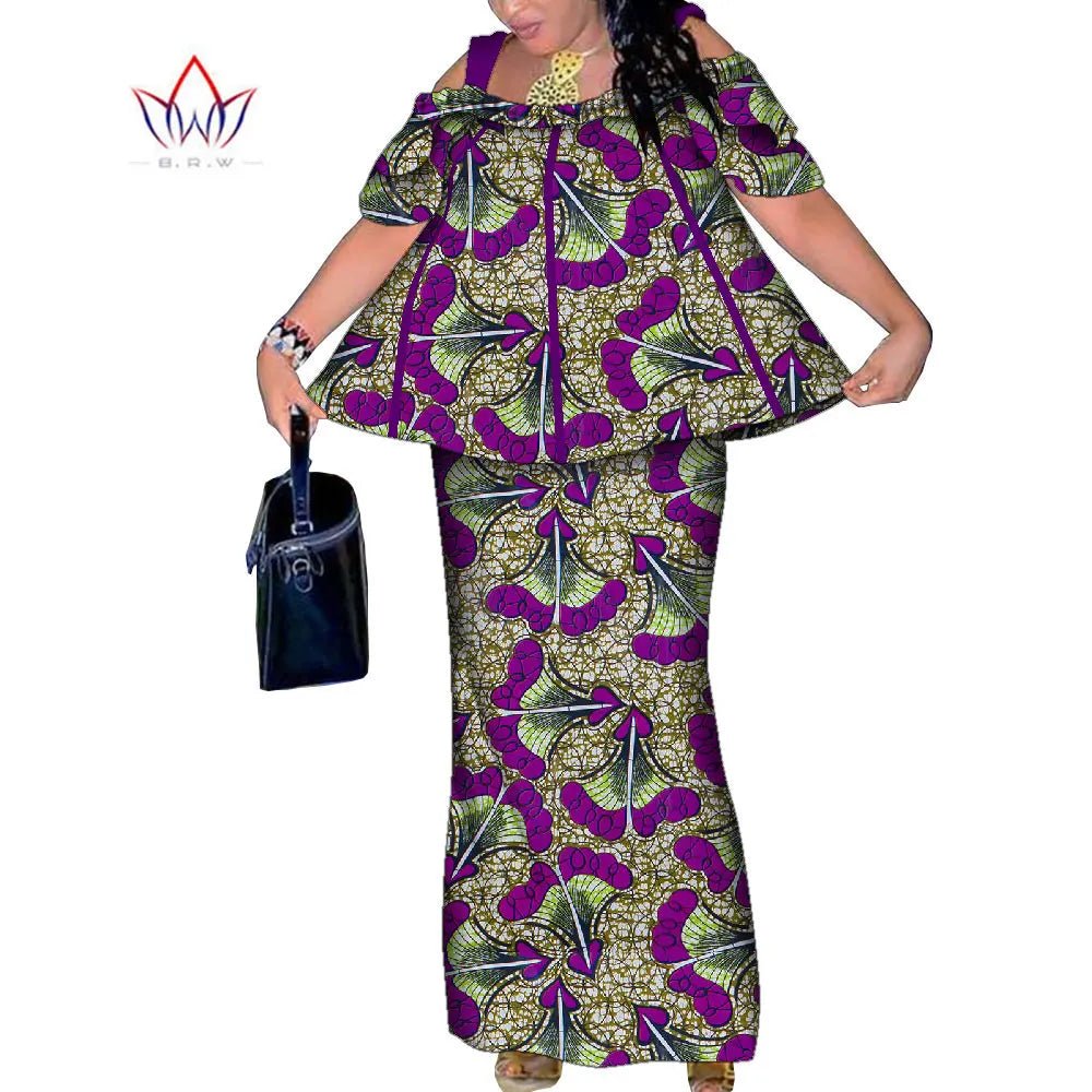 African Women’s 2PC Mermaid Skirt Set – Short Sleeve Top & Ankle-Length Party Outfit - Free Delivery Worldwide only at Flexi Africa