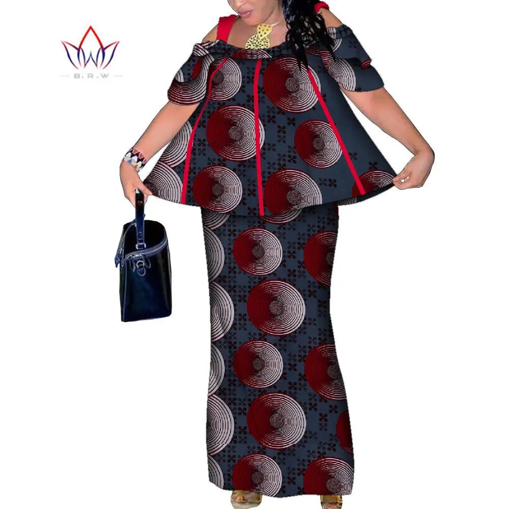 African Women’s 2PC Mermaid Skirt Set – Short Sleeve Top & Ankle-Length Party Outfit - Free Delivery Worldwide only at Flexi Africa