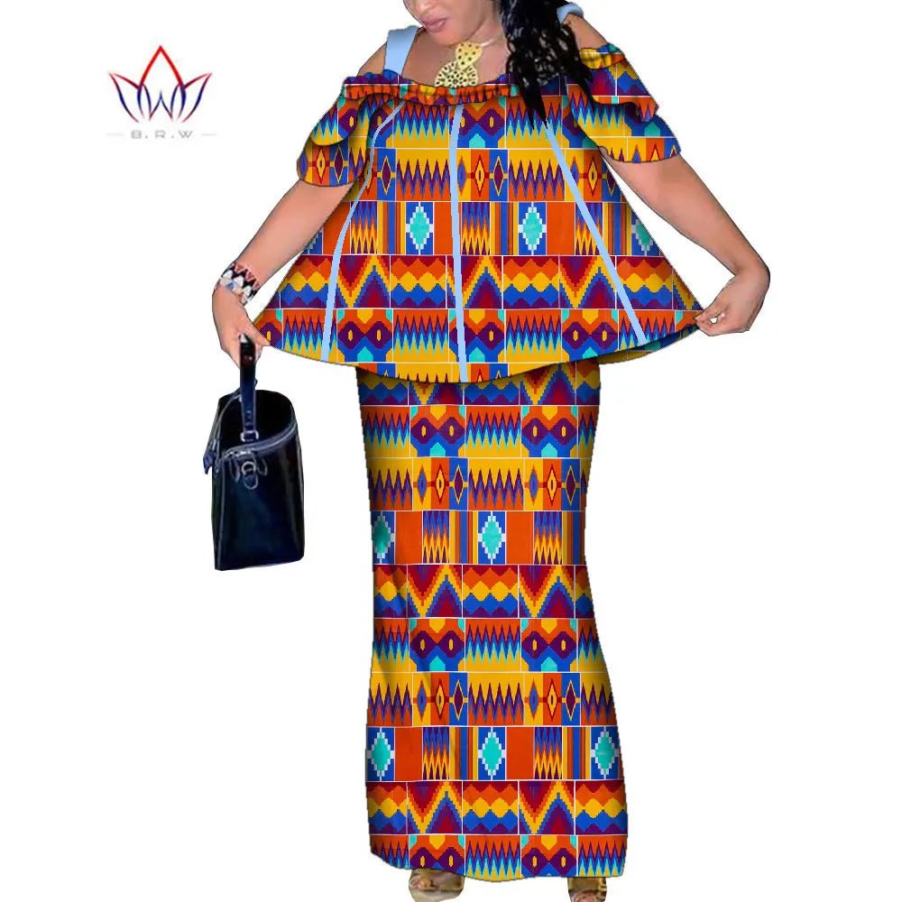African Women’s 2PC Mermaid Skirt Set – Short Sleeve Top & Ankle-Length Party Outfit - Free Delivery Worldwide only at Flexi Africa