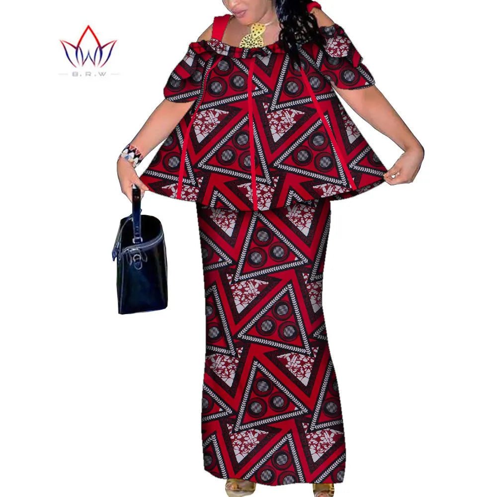 African Women’s 2PC Mermaid Skirt Set – Short Sleeve Top & Ankle-Length Party Outfit - Free Delivery Worldwide only at Flexi Africa
