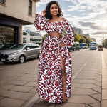 African Women’s 2PC Skirt Set – Slash Neck Top & High Slit Maxi Skirt - Free Delivery Worldwide only at Flexi Africa