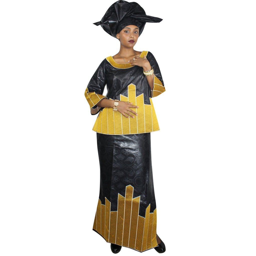 African Women’s 3PC Outfit – 3/4 Sleeve Top, Wrapper Skirt & Matching Scarf Set - Free Delivery Worldwide only at Flexi Africa