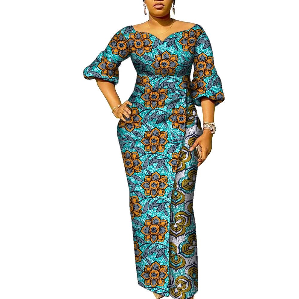 African Women’s Ankara Maxi Dress – Lantern Sleeve Elegant Party Dress - Free Delivery Worldwide only at Flexi Africa