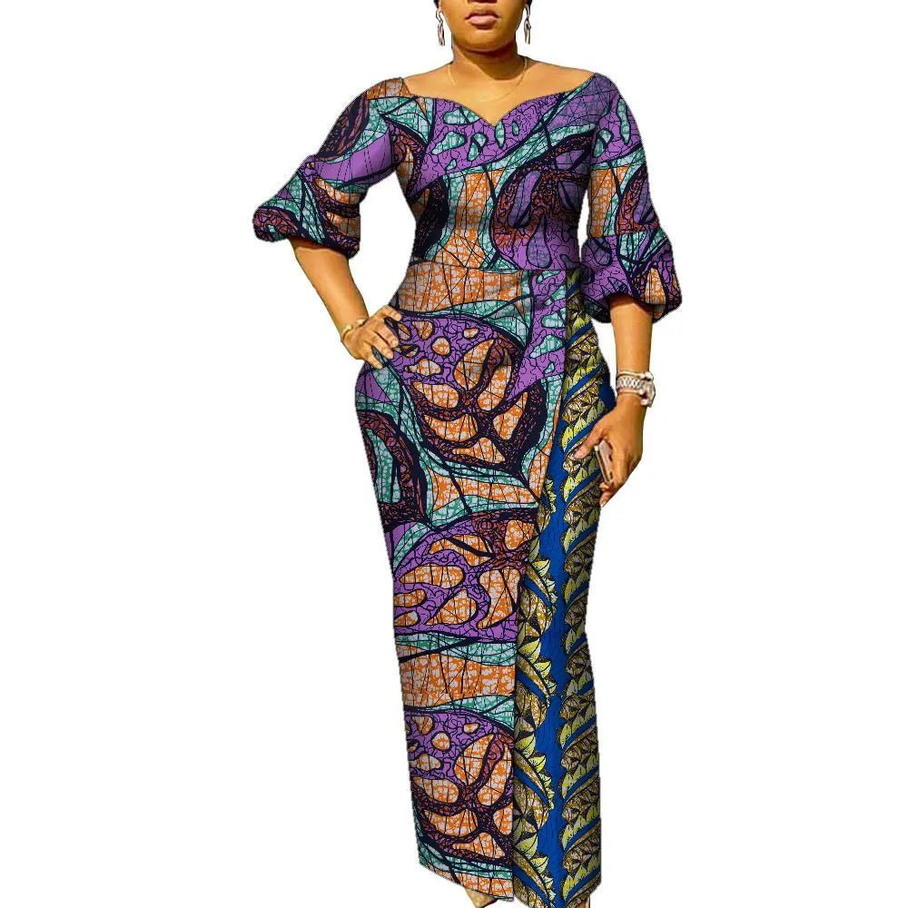 African Women’s Ankara Maxi Dress – Lantern Sleeve Elegant Party Dress - Free Delivery Worldwide only at Flexi Africa