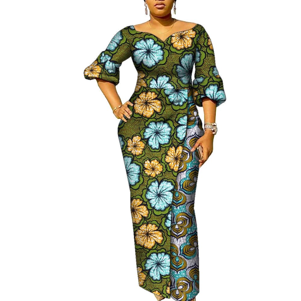 African Women’s Ankara Maxi Dress – Lantern Sleeve Elegant Party Dress - Free Delivery Worldwide only at Flexi Africa
