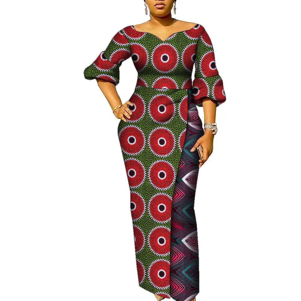 African Women’s Ankara Maxi Dress – Lantern Sleeve Elegant Party Dress - Free Delivery Worldwide only at Flexi Africa