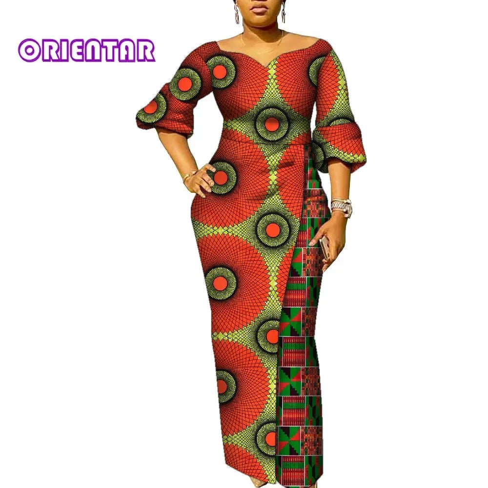 African Women’s Ankara Maxi Dress – Lantern Sleeve Elegant Party Dress - Free Delivery Worldwide only at Flexi Africa