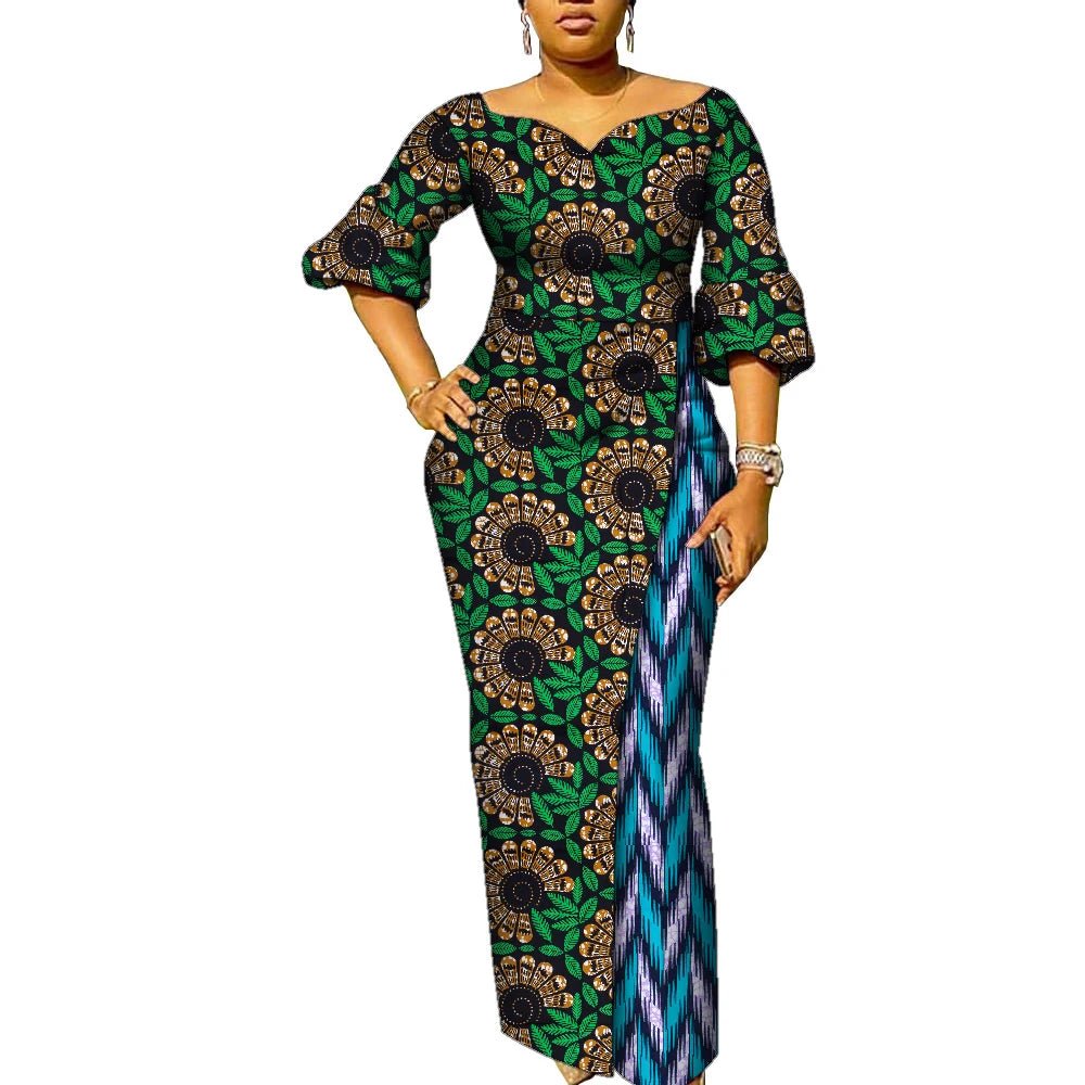 African Women's Ankara Maxi Dress – Lantern Sleeve Elegant – Flexi Africa